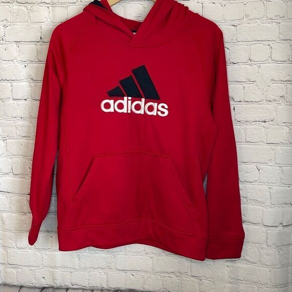 Adidas Boys Red Long Sleeve Sweatshirt Hoodies size Large - Picture 1 of 5